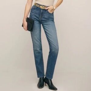 Reformation Liza Ultra High Rise Slim Straight Blue Jeans Organic Cotton Size 28